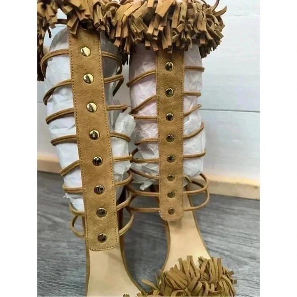 *NEW* Alejandra G. Heels - Size 40 (US‎ 9) Suede Fringe Tan High Heel Sandal - Picture 11 of 15